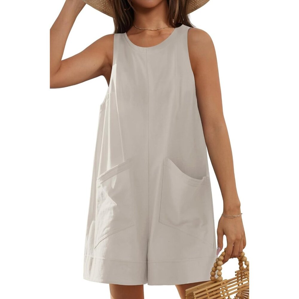 NENONA Women's Summer Casual Rompers Sleeveless Loose Onesie Shorts